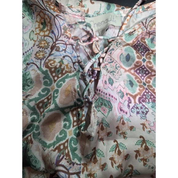 Chenault Blouse Womens 2X Multicolor Satin Boho‎ Floral Print Long Sleeve Top - Picture 5 of 8